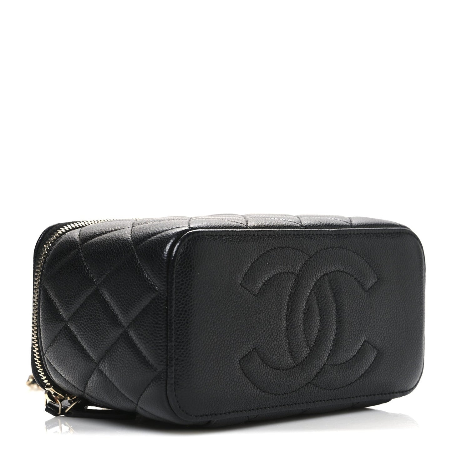 Caviar Quilted Small Vanity Case With Chain Black