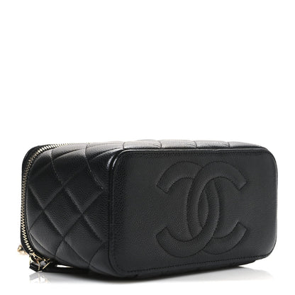 Caviar Quilted Small Vanity Case With Chain Black