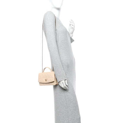 Caviar Quilted Trendy Handle Clutch With Chain Ecru