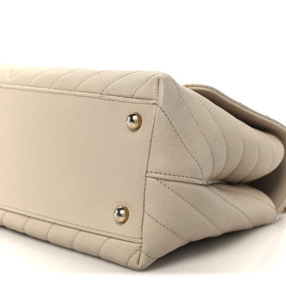 Caviar Lizard Embossed Chevron Quilted Small Coco Handle Flap Beige
