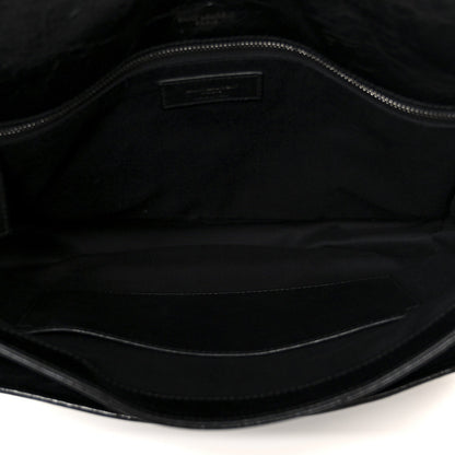 Crinkled Calfskin Matelasse Monogram Large Niki Chain Satchel Black