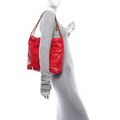 Shiny Calfskin Quilted Small Chanel 22 Red