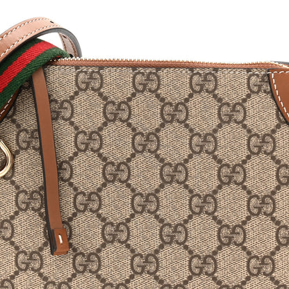 GG Supreme Monogram Textured Calfskin Small Emblem Shoulder Bag Beige Dark Brown