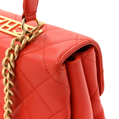 Lambskin Quilted Medium Trendy Spirit Top Handle Bag Orange