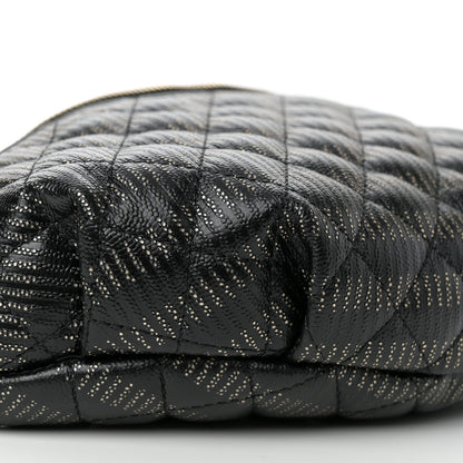 Metallic Caviar Striped Banane Waist Bag Fanny Pack Black Gold