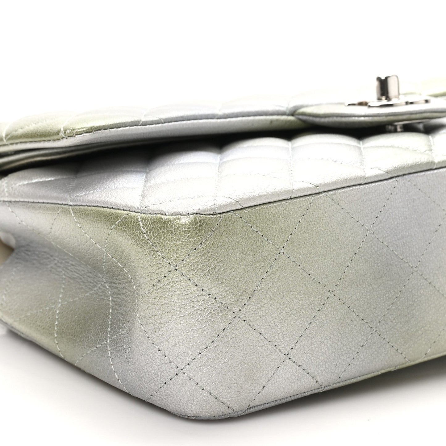 Metallic Goatskin Quilted Ombre Medium Double Flap Grey Green