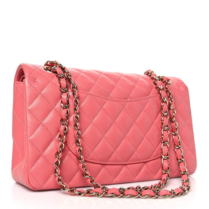 Metallic Caviar Quilted Medium Double Flap Pink