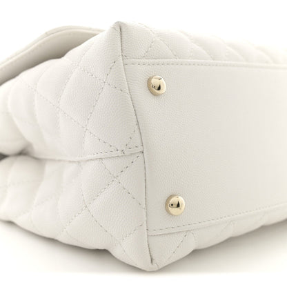 Caviar Quilted Small Coco Handle Flap White