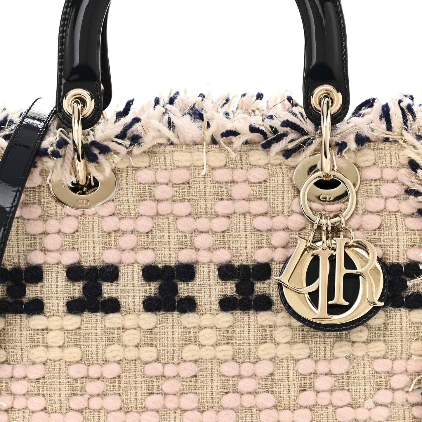 Tweed Fringe Medium Lady Dior Beige Multicolor