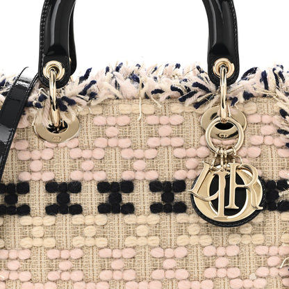 Tweed Fringe Medium Lady Dior Beige Multicolor