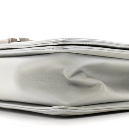 Metallic Lambskin Quilted Medium Boy Flap Silver