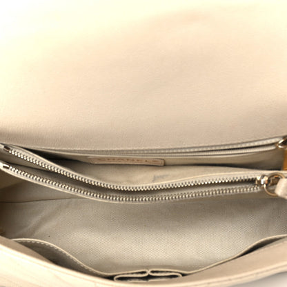 Caviar Lizard Embossed Chevron Quilted Small Coco Handle Flap Beige