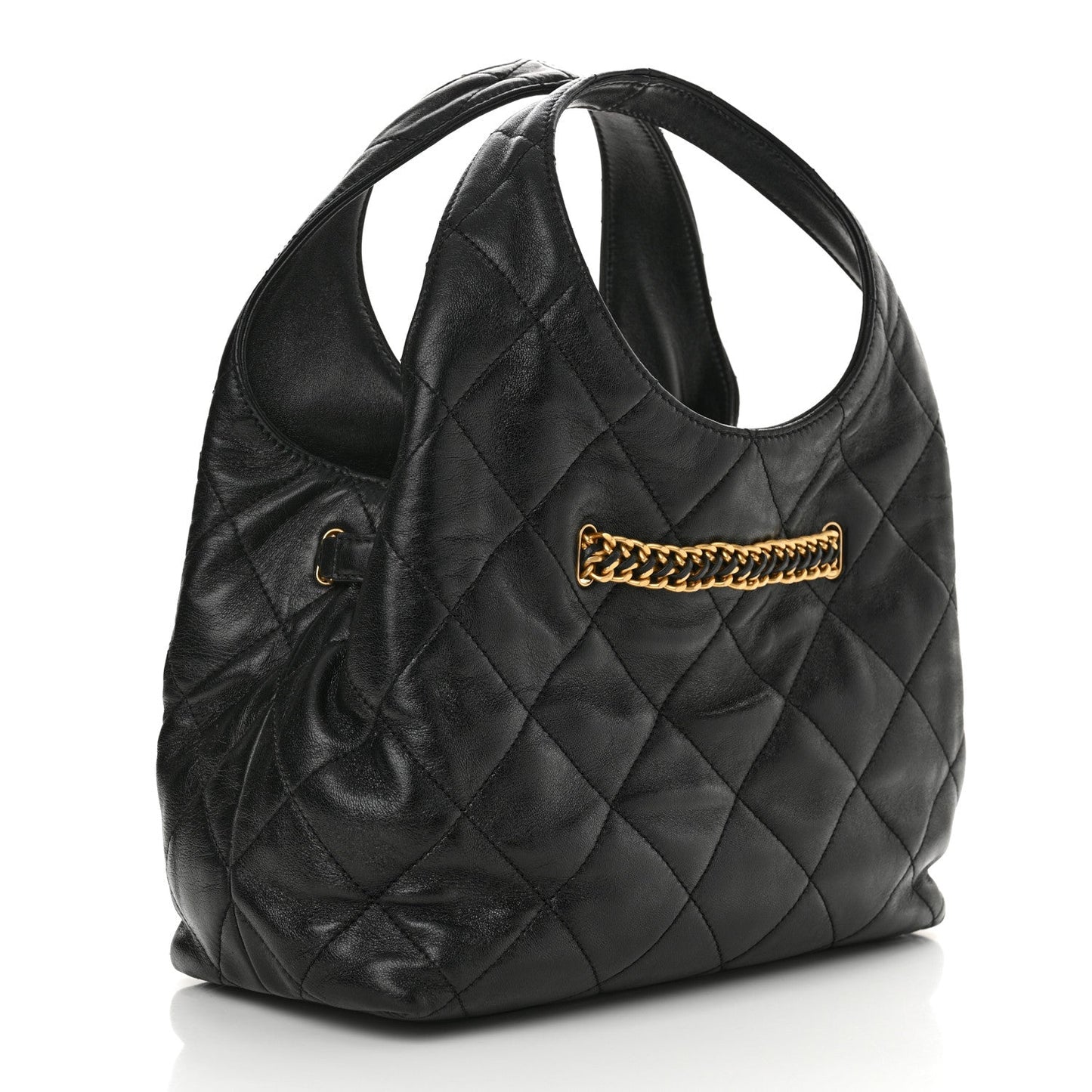 Shiny Lambskin Quilted CC Belt Shopping Bag Black