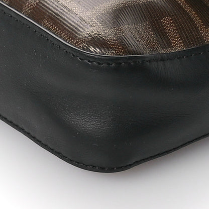 Glazed Fabric Vitello Century FF 1974 Stamp Patch Mini Double F Crossbody Bag Mogano Panna Black