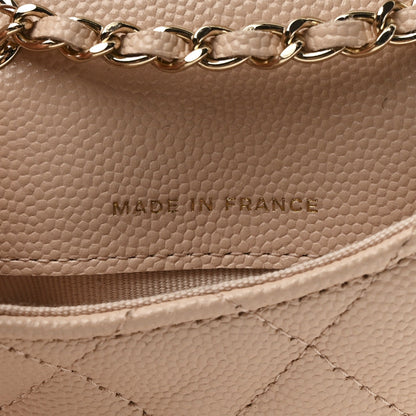 Caviar Quilted Mini Chain Belt Bag Light Beige
