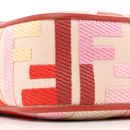 Canvas Vitello King FF Embroidered Baguette Rosa Quarzo Bloody Mary Multicolor