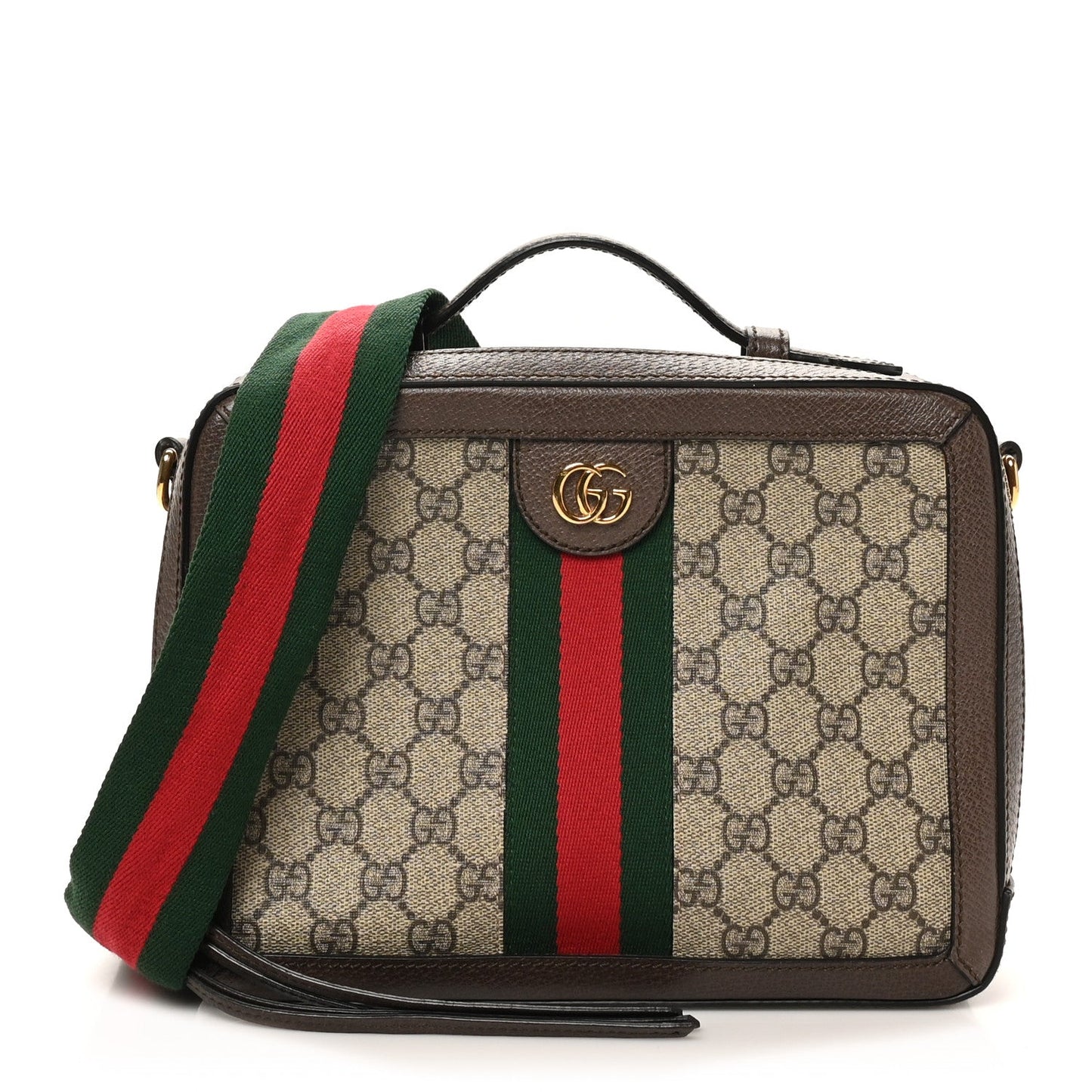 GG Supreme Monogram Web Small Ophidia Top Handle Shoulder Bag Brown