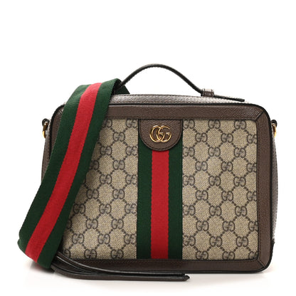 GG Supreme Monogram Web Small Ophidia Top Handle Shoulder Bag Brown