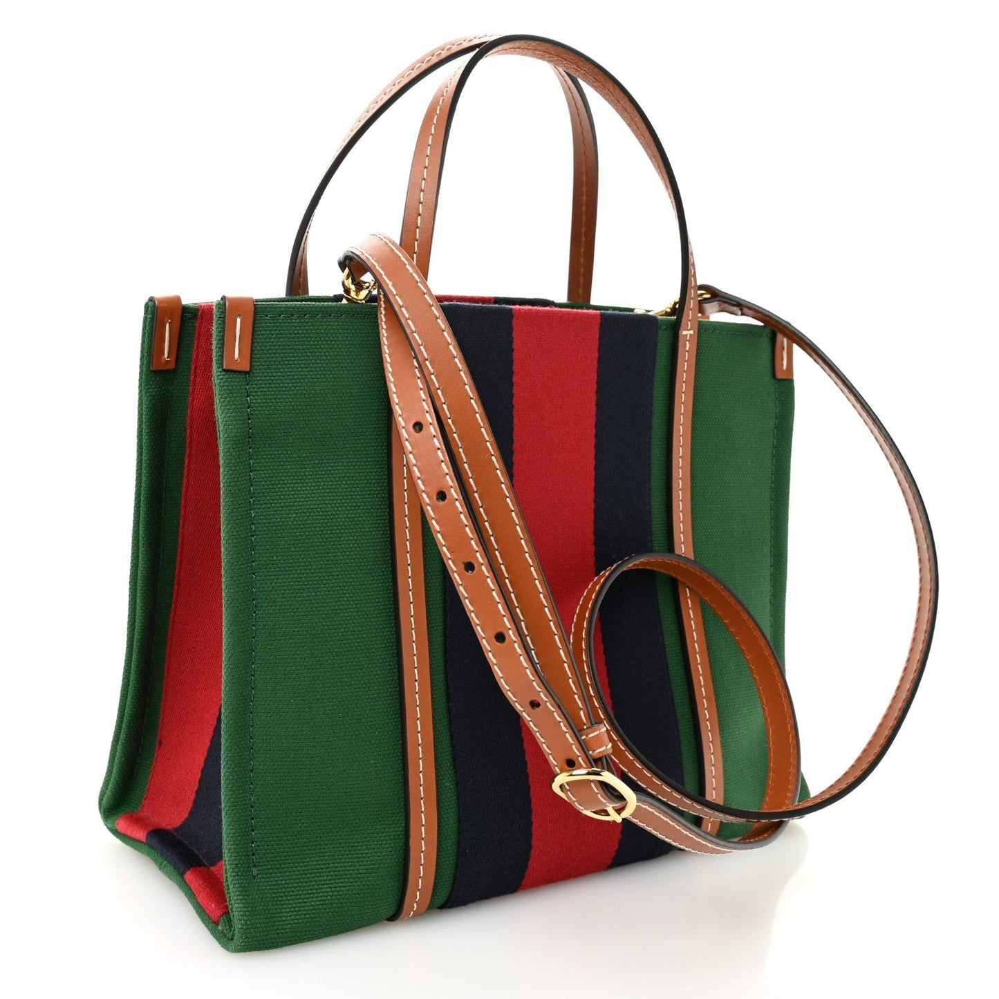 Canvas Calfskin Web Small Interlocking G Tote Bag Green Red