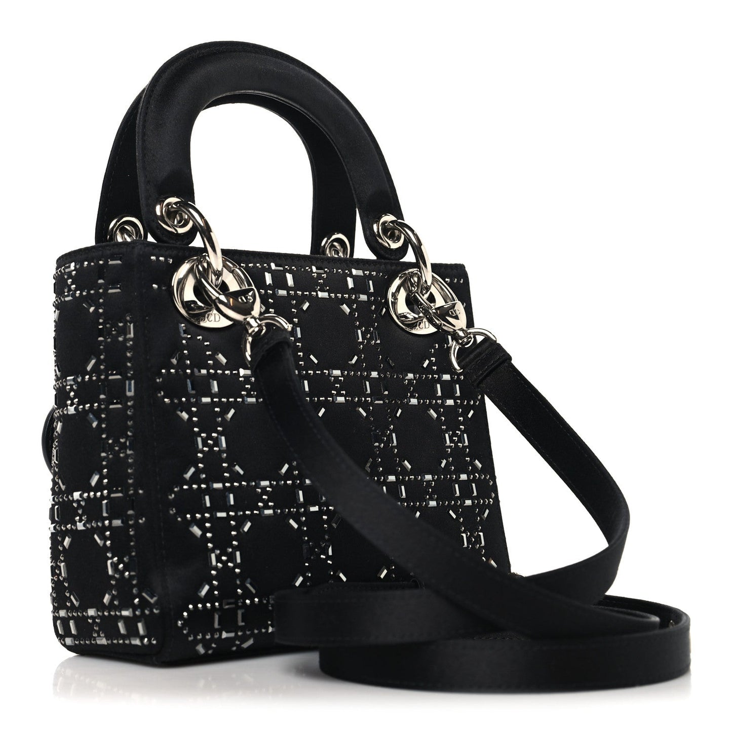 Satin Crystal Cannage Mini Lady Dior Black