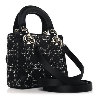 Satin Crystal Cannage Mini Lady Dior Black