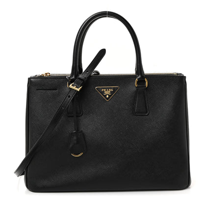 Saffiano Medium Galleria Double Zip Tote Black