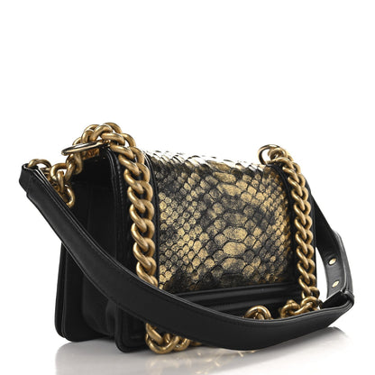 Snakeskin Calfskin Small Boy Flap Gold