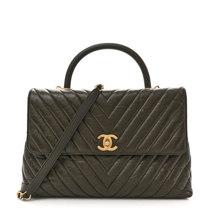 Calfskin Chevron Quilted Medium Coco Handle Flap Green