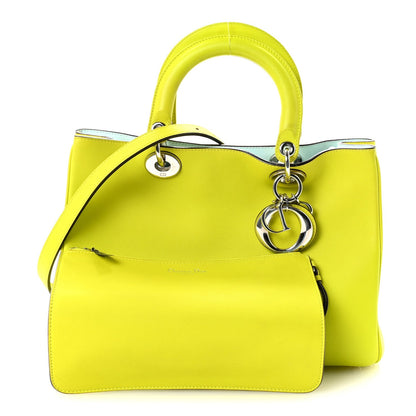 Smooth Calfskin Medium Diorissimo Tote Neon Yellow Light Blue