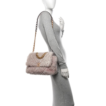Shearling Sheepskin Medium Chanel 19 Flap Light Pink
