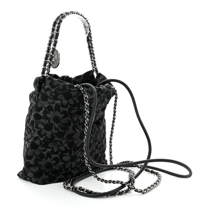 Denim Quilted Floral Print Mini Chanel 22 Black Grey