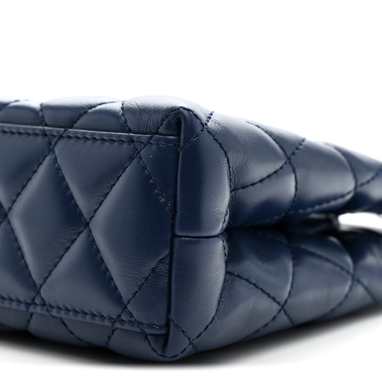 Shiny Aged Calfskin Quilted Nano Kelly Shopper Dark Blue