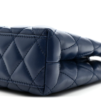 Shiny Aged Calfskin Quilted Nano Kelly Shopper Dark Blue