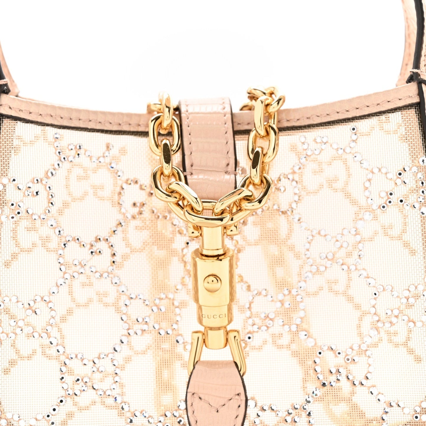 Lizard Mesh Crystal GG Monogram Mini Jackie 1961 Hobo Light Powder Skin Rose