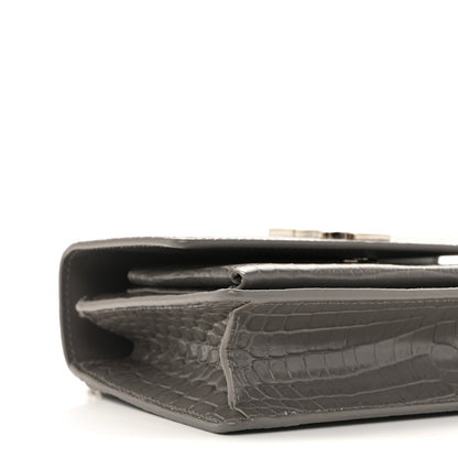 Calfskin Crocodile Embossed Monogram Sunset Chain Wallet Fog