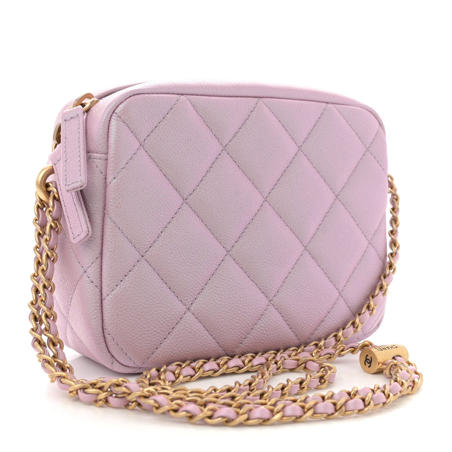 Iridescent Caviar Quilted Mini My Perfect Camera Case Pink