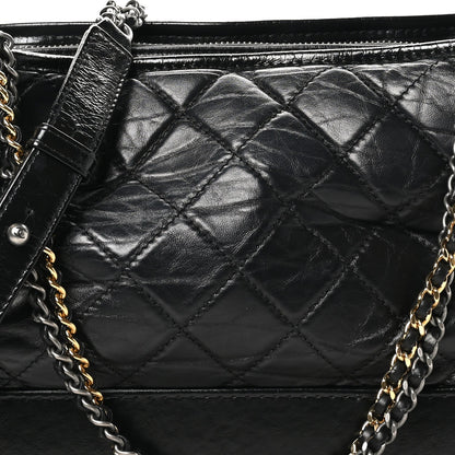 Aged Calfskin Quilted Medium Gabrielle Hobo Black