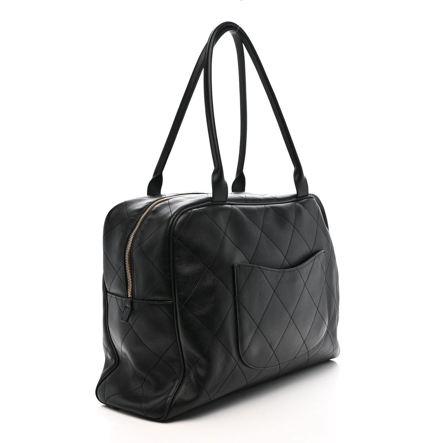 Calfskin Stitched Maxi Logo Bowling Bag Black
