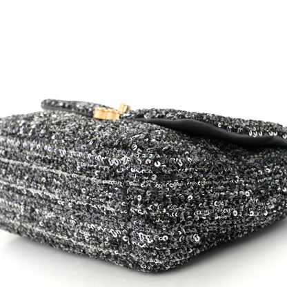 Tweed Sequin Quilted Medium Chanel 19 Flap Black Multicolor