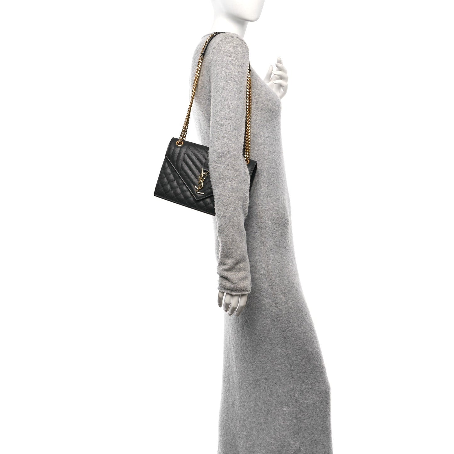 Grain De Poudre Textured Mixed Matelasse Triquilt Medium Monogram Satchel Dark Smog