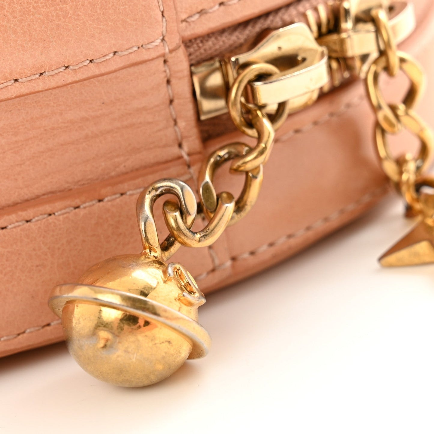 Glazed Calfskin Round As Earth Evening Bag Beige