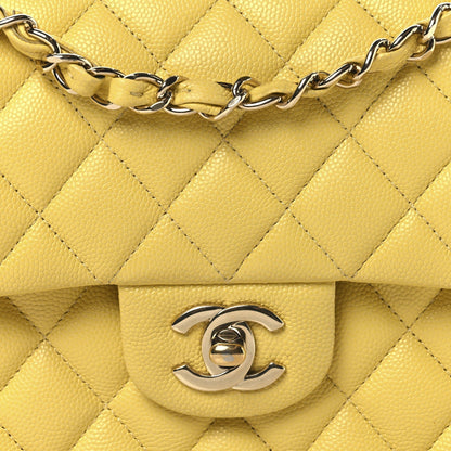 Caviar Quilted Small Double Flap Light Yellow