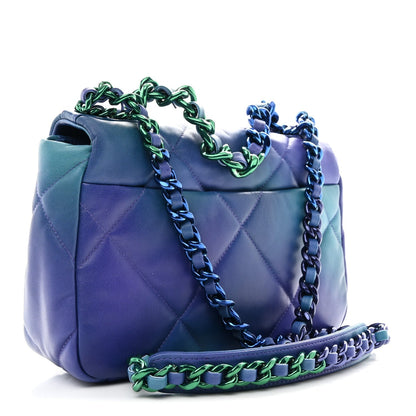 Tie Dye Calfskin Quilted Medium Chanel 19 Flap Blue Purple