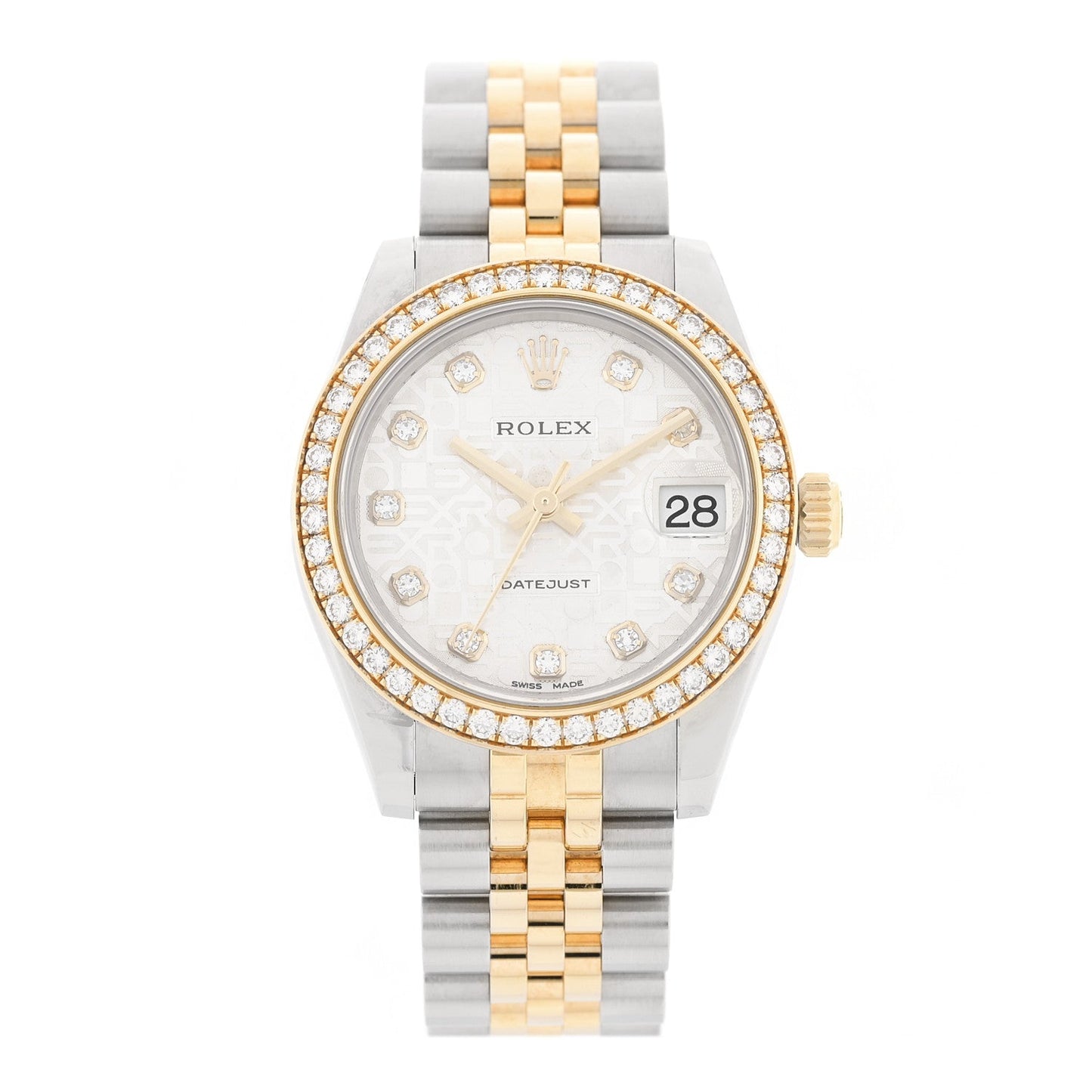 Stainless Steel 18K Yellow Gold Diamond Bezel 31mm Oyster Perpetual Datejust Watch Silver Jubilee 178383