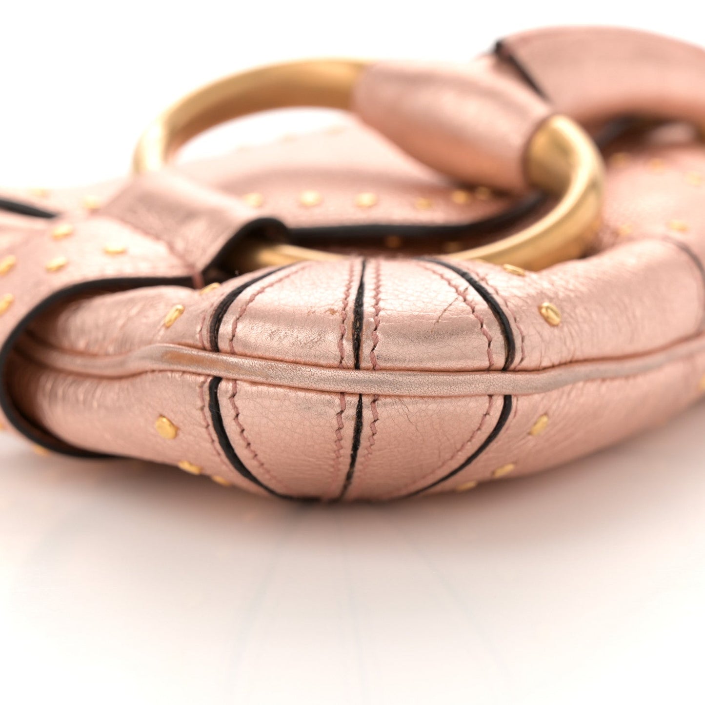 Metallic Calfskin Studded Horsebit Clutch Bag Pink
