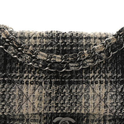 Tweed Quilted Medium Double Flap Beige White Black