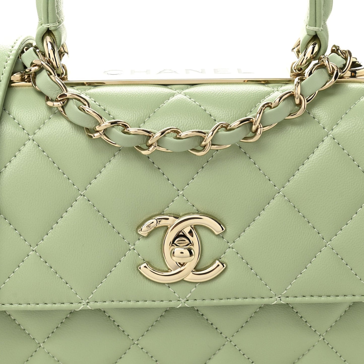 Lambskin Lacquered Quilted Mini Trendy CC Dual Handle Flap Bag Light Green