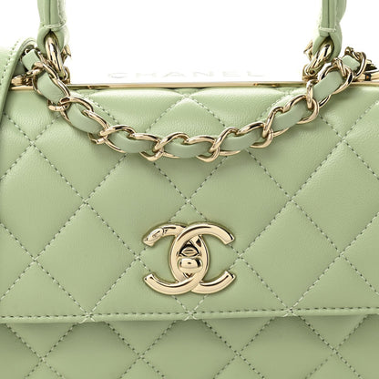 Lambskin Lacquered Quilted Mini Trendy CC Dual Handle Flap Bag Light Green