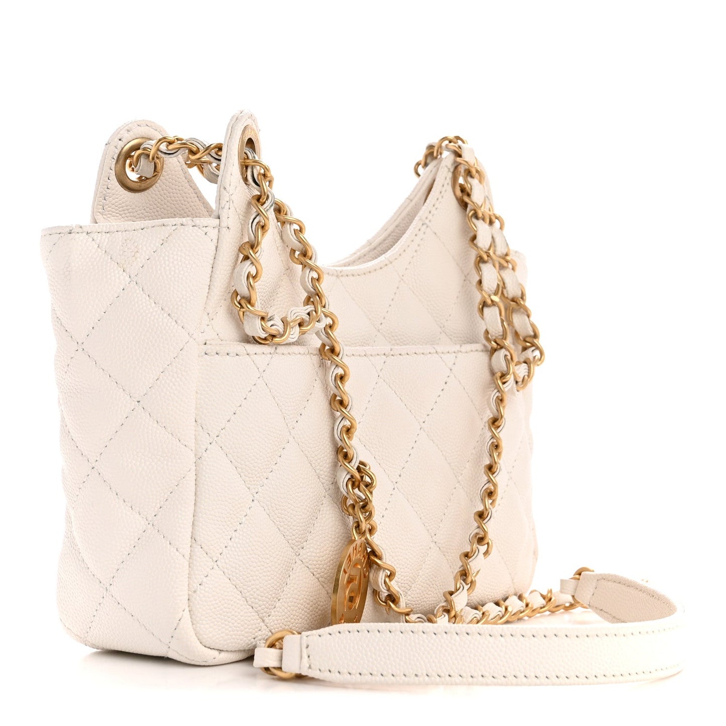 Caviar Quilted Small Wavy CC Hobo White