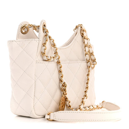 Caviar Quilted Small Wavy CC Hobo White